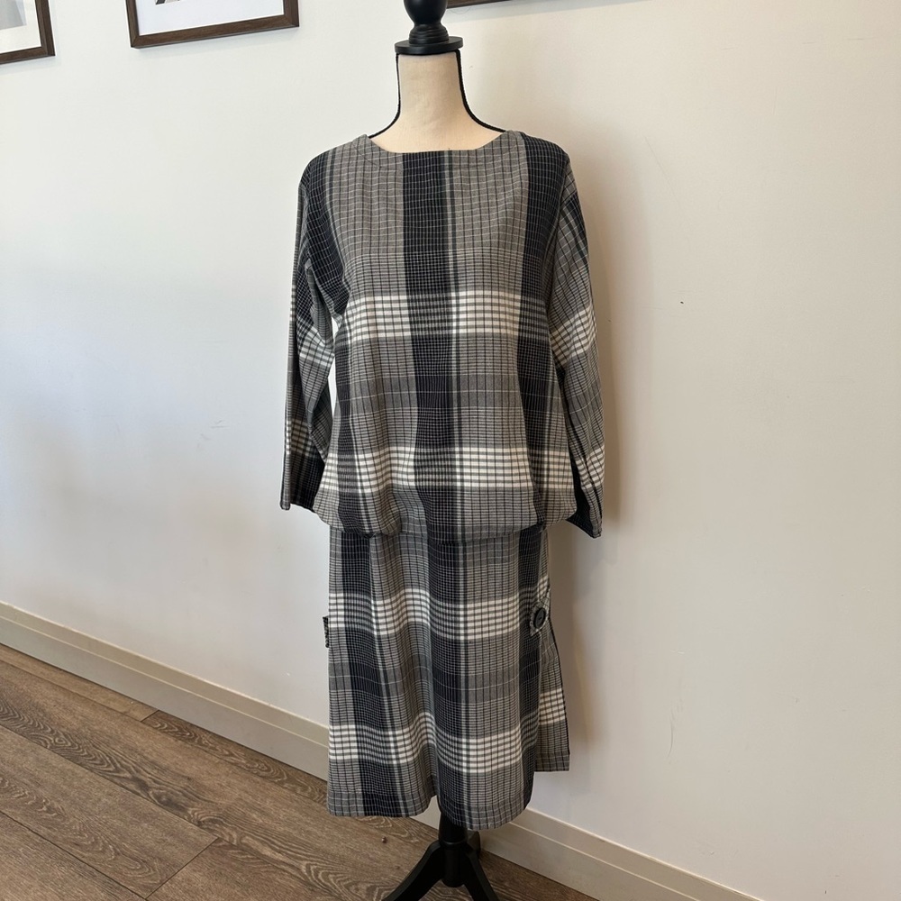 Sasson VTG dress black and white plaid pattern SZ L EUC